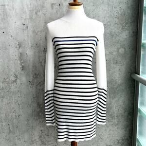 RAG & BONE Black Ivory Navy Stripe Mock Turtleneck Cashmere Knit Dress-Size L